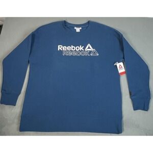 NWT Reebok Sweatshirt Mens XL Blue Relaxed Fit Crewneck Fleece Logo Pullover